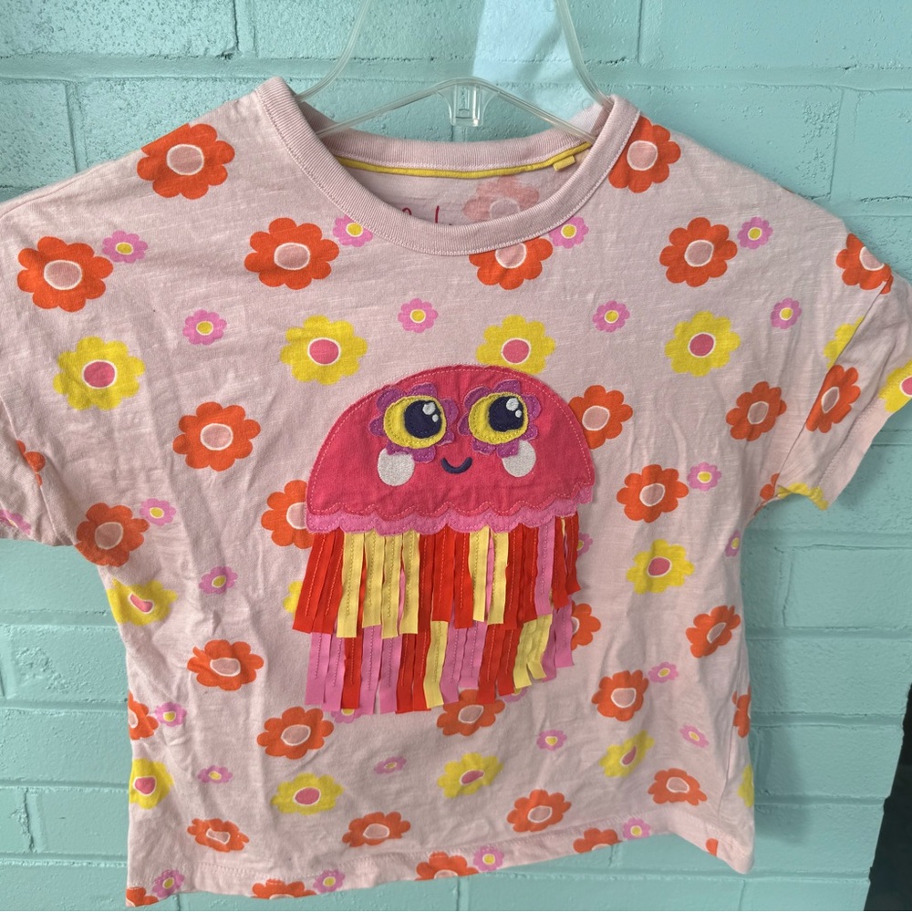 Mini Boden Pink and Orange Floral Jellyfish Tee